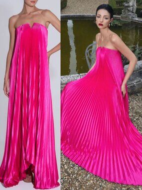 L'idee Black Tie Gown Foxglove Hot Pink Strapless Pleated Size AU 12 US 8